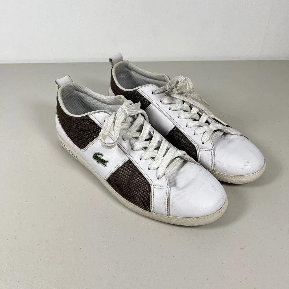 Lacoste White Brown Leather Sneakers Mens Size‎ 10.5